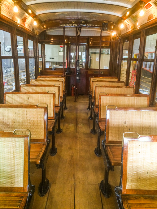 The inside of the Fort Collins streetcar.